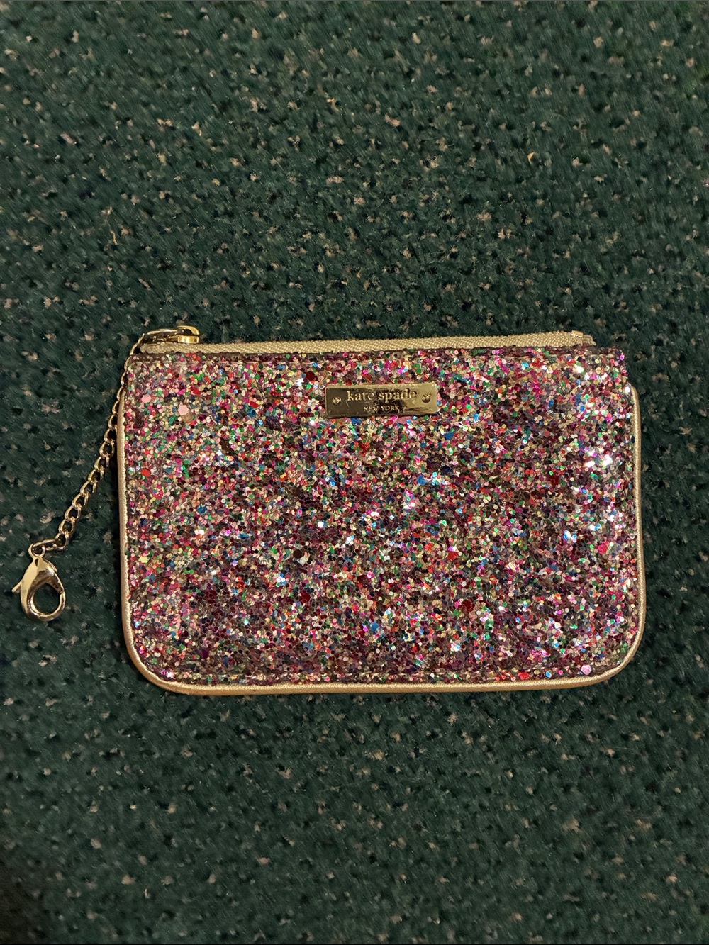 kate spade multicolor glitter zip wristlet with gold trim